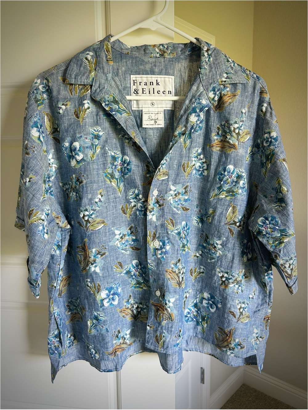 Frank & Eileen Linen Floral Boxy Button Down Blouse Top Size S - Picture 3 of 12
